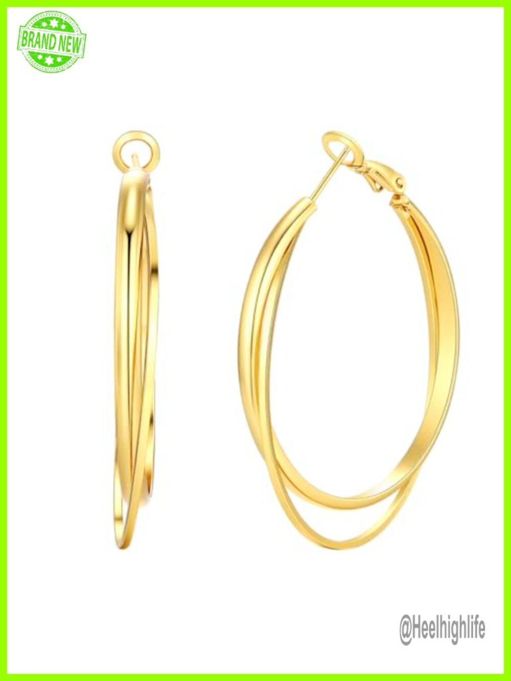 14k Gold Plated 925 Sterling Silver Criss Cross Double Hoop Earrings